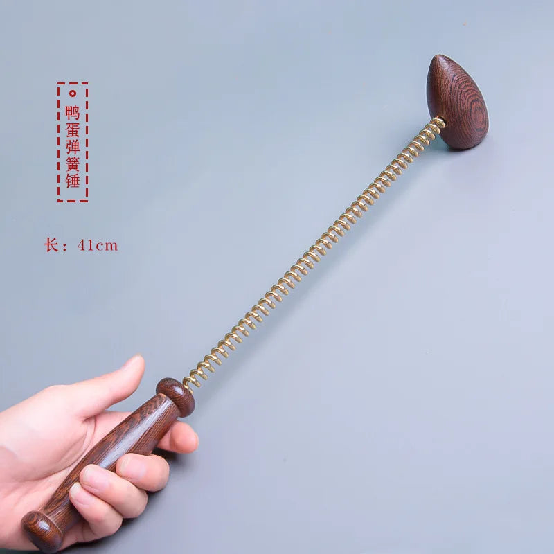 1pc Acupoint Tapping Back Massage Hammer Stick Body Stress Relief Retractable Spring Handle Sandalwood Ball For Neck Leg Relax