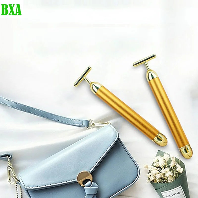 BXA 24K Electric Beauty Bar Face Slimming Rod Golden Stick T Shaped Facial Massager Tightening Skin Electric Beauty Instrument