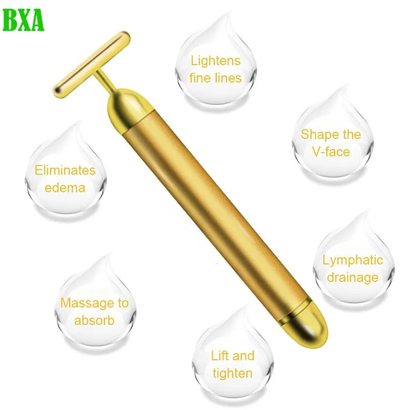 BXA 24K Electric Beauty Bar Face Slimming Rod Golden Stick T Shaped Facial Massager Tightening Skin Electric Beauty Instrument