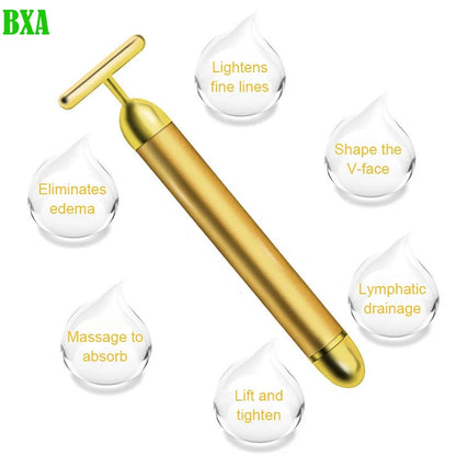 BXA 24K Electric Beauty Bar Face Slimming Rod Golden Stick T Shaped Facial Massager Tightening Skin Electric Beauty Instrument