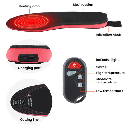 New Black Heated Insoles 2100mAh Electric Foot Warmer Hot Compress Remote Control 3-speed Shoes Pads For Skiing Winter Outdoor