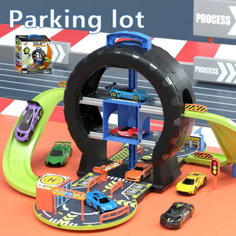 Track Parking Electric Lot Model Toys Children Adventure Racing Rail Alloy Car Kids Interactive Brain Educational Toys for Boys