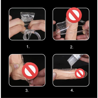 Transparent G-Spot Stimulation Dual-Lock Penis Enhancer Sleeve Cock Ring Delayed Ejaculation Reusable Condoms Sex Toys for Men