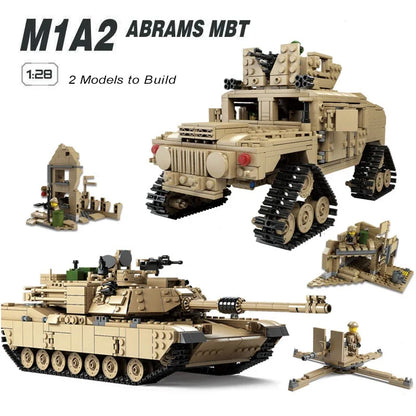 1463PCS 2in1 Military M1A2 Tactical Tank Tracked Hummer Car Building Blocks Kids Toys Gifts for Boy Friend