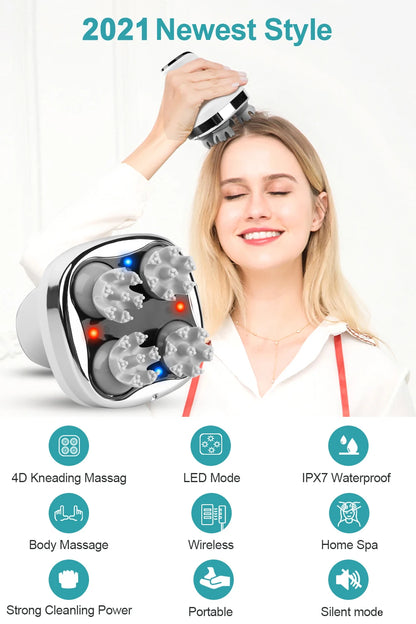 NEW 4D Electric Head Massager Wireless Scalp Promoting Hair Growth Massage Waterproof Body Neck Deep Tissue Massage