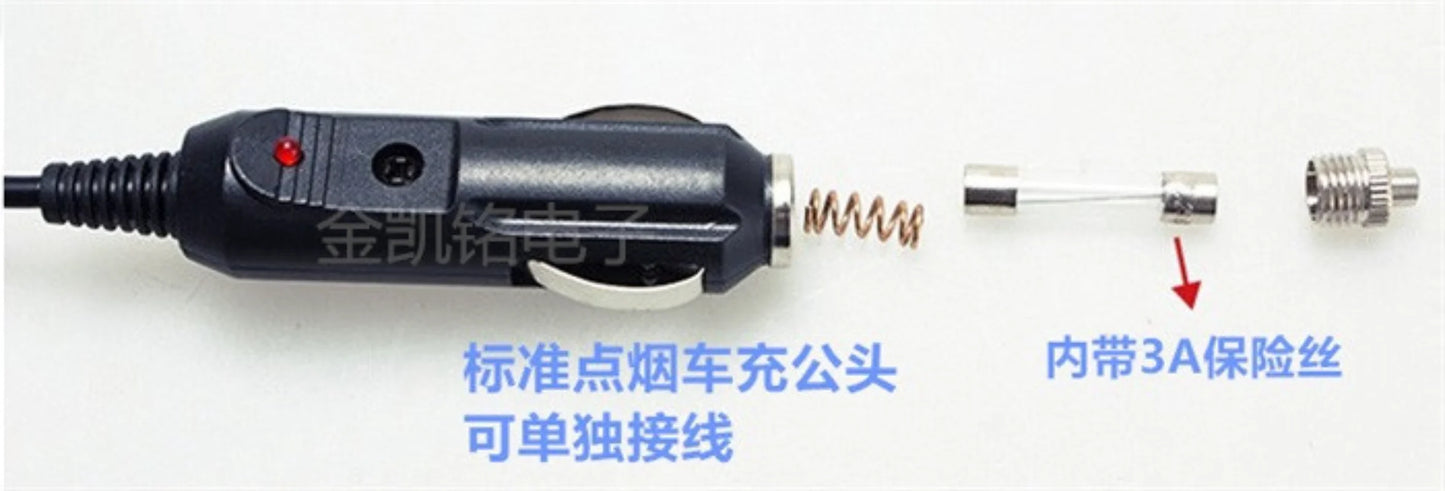 12V All-Copper Thickened Car Power Cable, 3A, Spring Curved Car Charger Cigarette Lighter, DC5.5*2.1mm