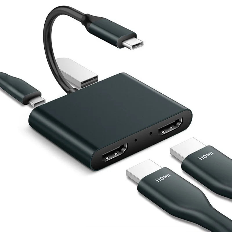 4-in-1 Type-C Dock with Dual HDMI | Type-C To Dual HDMI Adapter with USB Hub