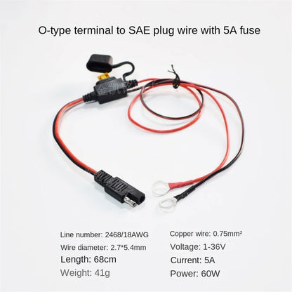 0.75mm² Pure Copper Memory Recovery Power Cable with 5A Fuse and O-Ring Terminal To SAE Plug 68cm