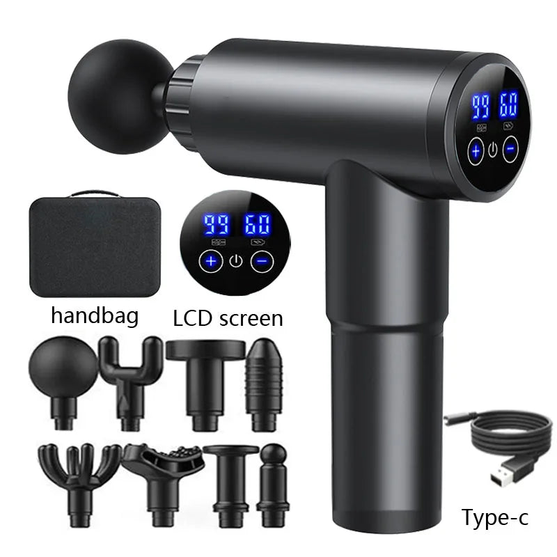 New Massage Gun Sports Fitness Muscle Massager Relaxation LCD Touch Screen 99Gear Electric Vibration Professional Fascia Gun