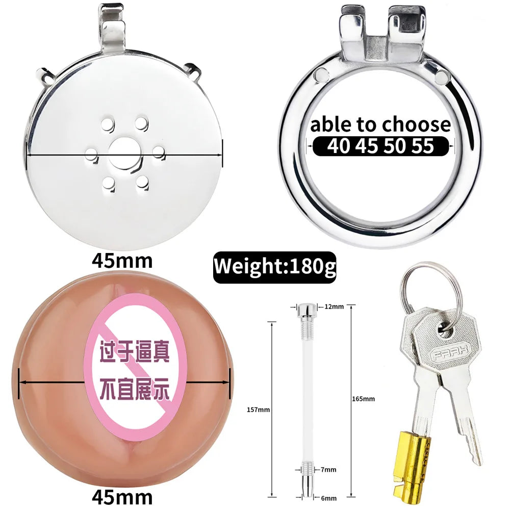 Stainless Steel Chastity Cage with Detachable Silicone Pussy Urethral Plug Penis Lock Cock Rings with Belt Adults Sex Toys