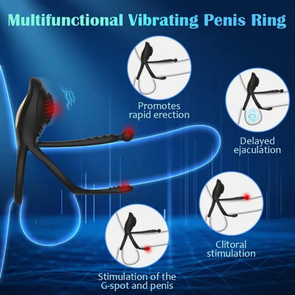 Vibrating Cock Ring Lenahu Penis Ring with 10 Vibration Modes and Clitoral Vibrator Sex Toys for Men with G-Spot Massage