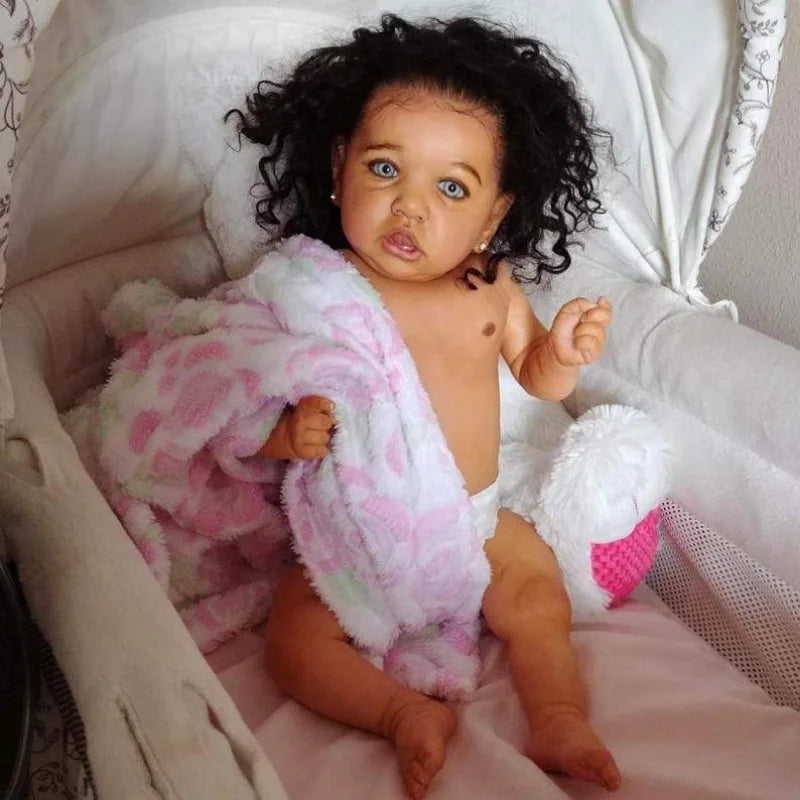 55cm 21inch Full Body Silicone Reborn Baby Doll Black Skin Finished Baby Realistic Newborn Dolls Gift Reborn Baby Girl Boy Doll