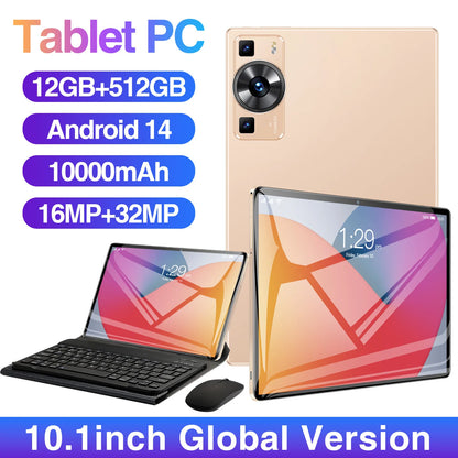 10.1" Tablet PC Android 14 Global Version HD Screen, 10 Core, 12GB RAM 512GB ROM, 10000MAH Battery,Dual Camera, 5G WiFi Dual SIM