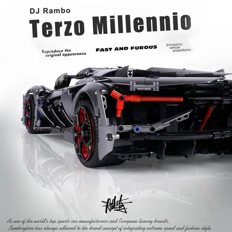 3358PCS Technical MOC 1:8 Lambor Terzo Millennio Black Sport Car Building Blocks Assemble Bricks Toys Gifts for Kids Boys