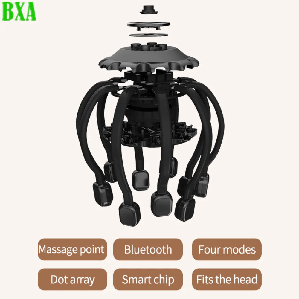 Scalp Massage Head Massager Vibration Head Scratcher with Bluetooth Music for Relax Stress Relief Improve Sleep Electric Octopus