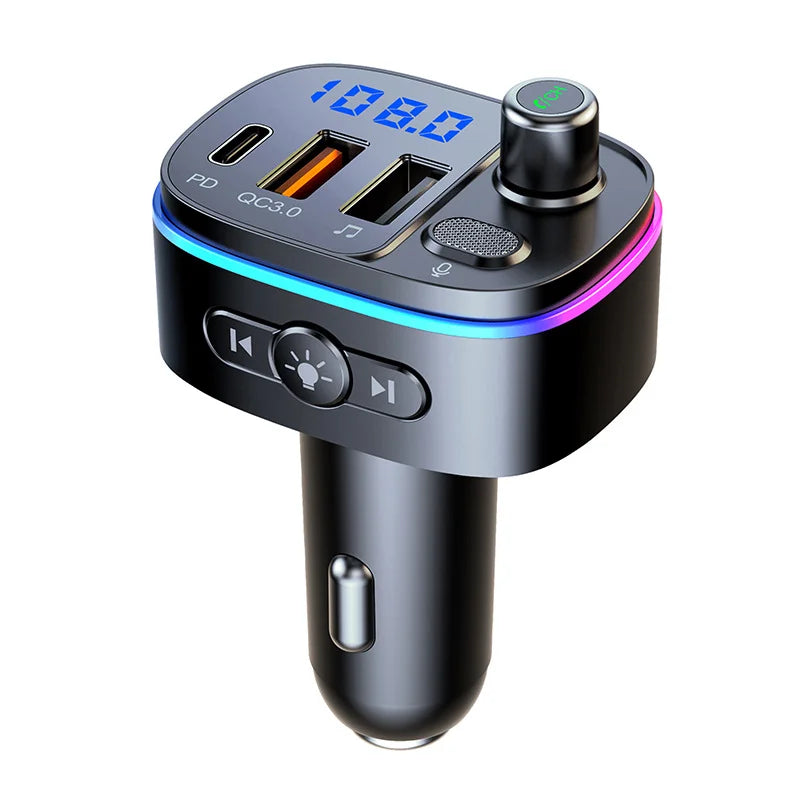 T65 Car MP3 Bluetooth Player with PD/QC3.0 Fast Charging, Colorful Atmosphere Light, Hands-Free Calling