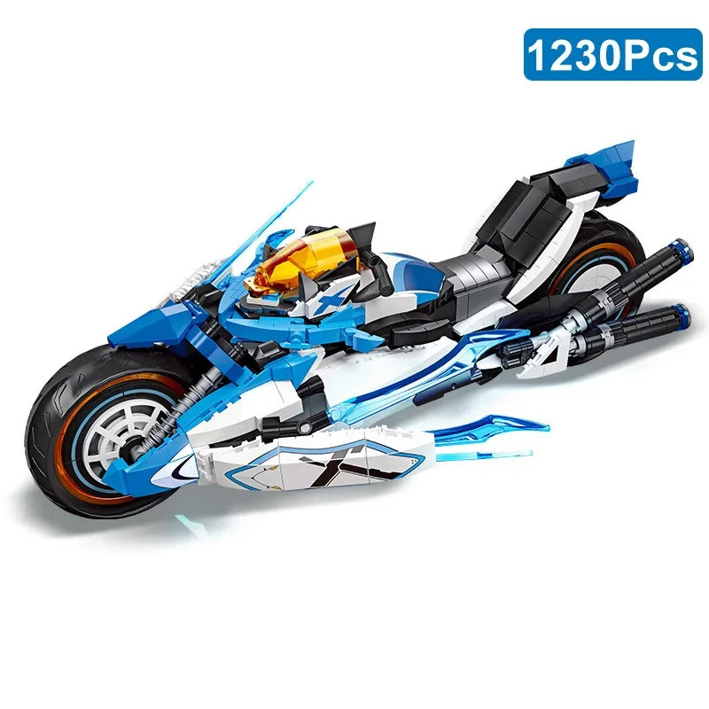 Technical 1230Pcs Locomotive Motorcycle Racing Car Model Building Blocks City Punk Kids Gift Motorbike Speed Vehicle Bricks Toys