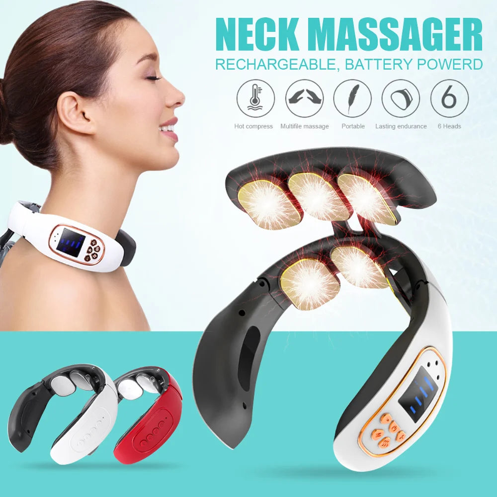 NEW Relax Portable Electric  Massage 6/3 Head USB Wireless Neck Electric Massager Cervical Infrared Heating Vibration