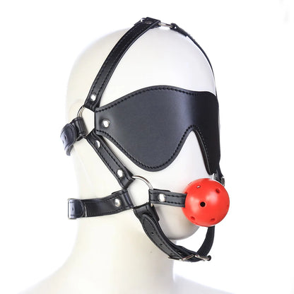 Adult Sex Toys PU Leather Mouth Flail Eye Mask Couple Black Red Solid Mouth Soft or Hard Ball Blinded Criminal Tool Flirting Toy