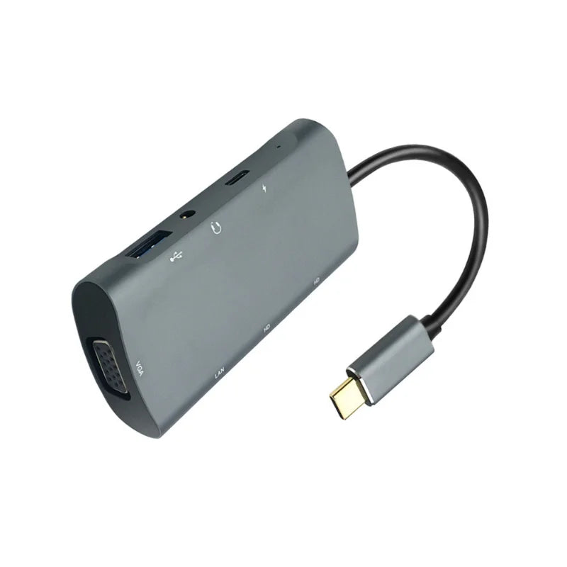 TYPE-C To VGA HD RJ45 PD USB AUDIO 8-in-1 Adapter