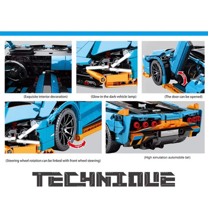 1215PCS Technical MOC Bricks Toys 1:14 Blue Lamborghnised Sport Car Building Blocks Speed Vehicle Birthday Gifts for Kids Boy