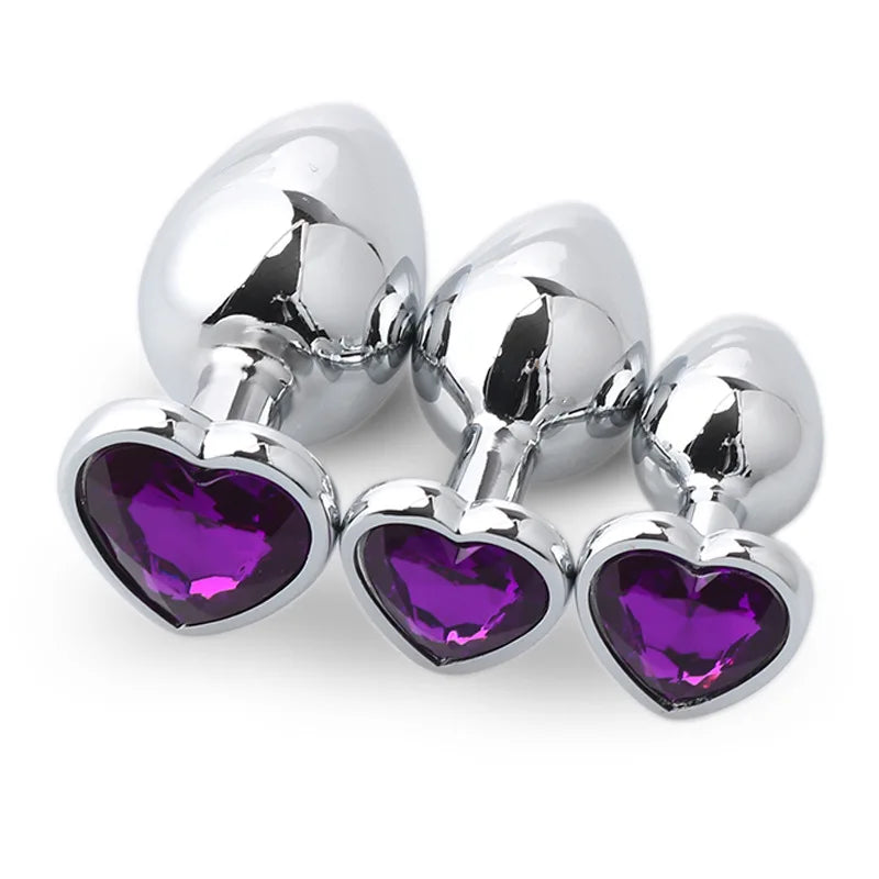 1PCS 3IN1 Heart Shaped Metallic Anal Plug Heart Stainless Steel Crystal Anal Plug Removable Butt Plug Stimulator Anal Sex Toys