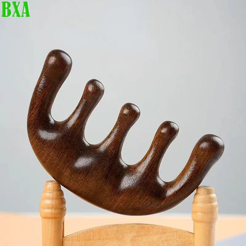 Five-Tooth Head Meridian Massage Comb Green Sandalwood Acupuncture Massager Therapy Blood Circulation Anti-static Smooth Hair