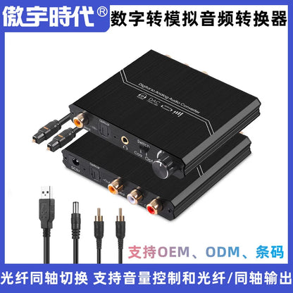 192KHz Digital To Analog Audio Converter - DAC Audio Converter with Optical and Coaxial Inputs, Volume Control