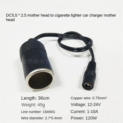 12V/24V DC5.5*2.5 Female To Car Charger Adapter Cable, All Copper, 18AWG, High Power Cigarette Lighter Wire