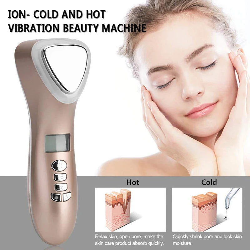 Anti Aging Skin Tightening Beauty Instrument Ultrasonic Cryotherapy Machine LED Hot Cold Hammer Face Lifting Vibration Massager