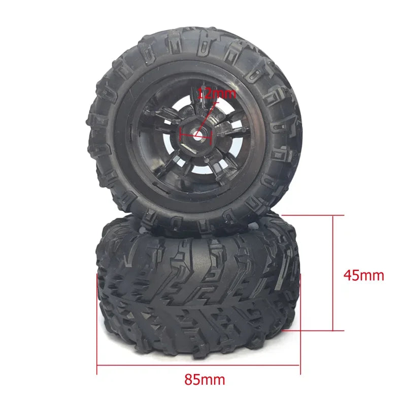 85mm Front Rear Tires Upgrade Parts Rubber RC Car Wheel Replacement Accessories 12mm Hex Hub for Wltoys Upgrading Refitting