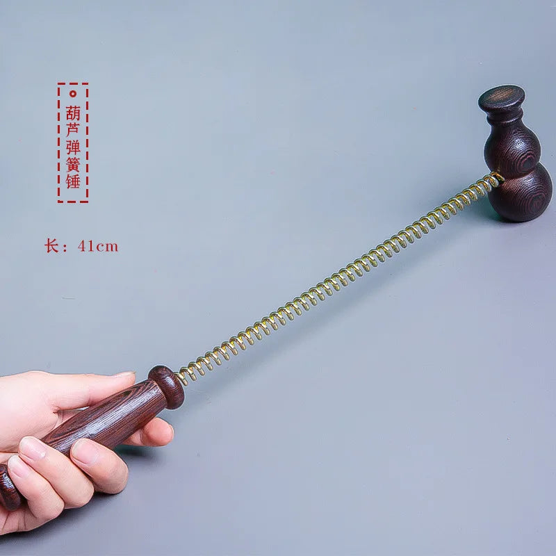 1pc Acupoint Tapping Back Massage Hammer Stick Body Stress Relief Retractable Spring Handle Sandalwood Ball For Neck Leg Relax