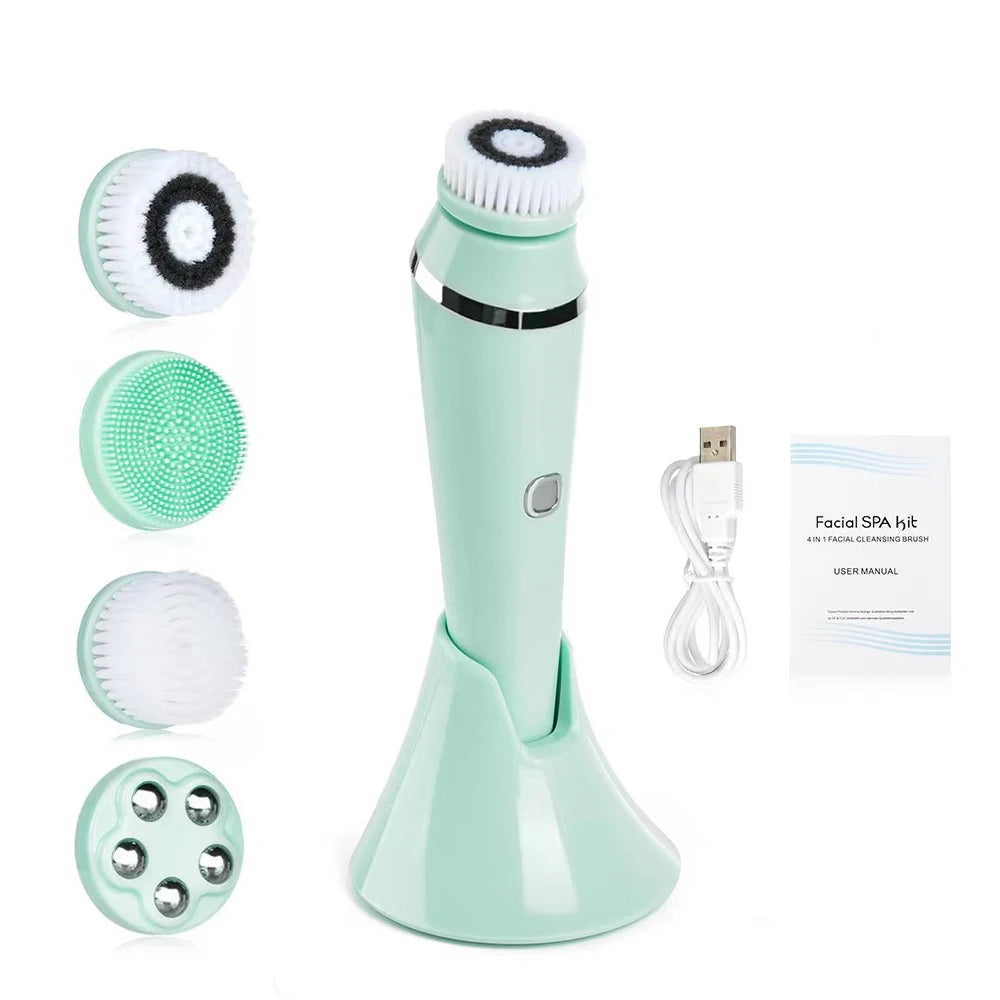 4 in 1 Electric Facial Cleanser Massage Wash Auto Rotating Face Cleansing Machine Waterproof Removal Pore Blackhead Exfoliator