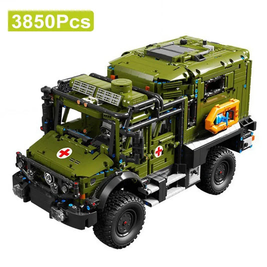 3850Pcs Technical Military Off-Road Ambulance Car Model Building Blocks City Army Rescue Vehicle MOC Bricks Toys Kids Adult Gift