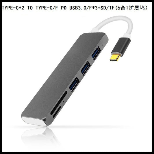 USB 3.1 Type-C To 3.0 Hub Docking Station with TF/SD Card Slots and PD Power Delivery - Aluminum Alloy