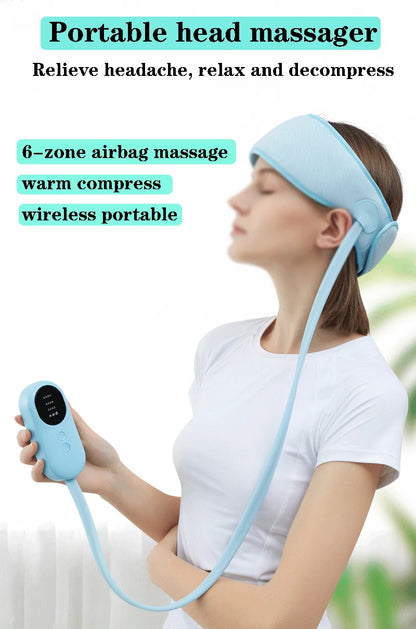 Electric Air Pressure Head Massager Heating Headband Hot Compress Head Air Bag Massage Scalp Deep Massage Headache Muscle Relax