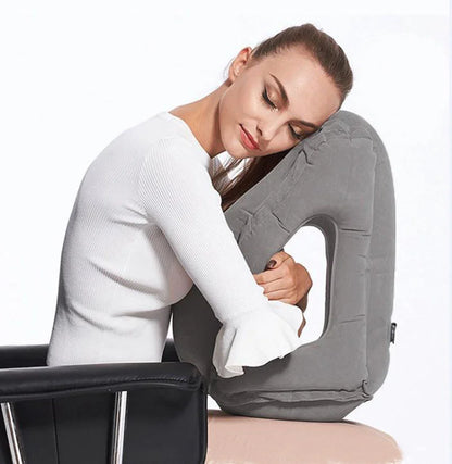 Dark Blue Inflatable Air Cushion Travel Pillow Headrest Chin Support Cushions for Airplane Plane  Office Rest Neck Nap Pillows