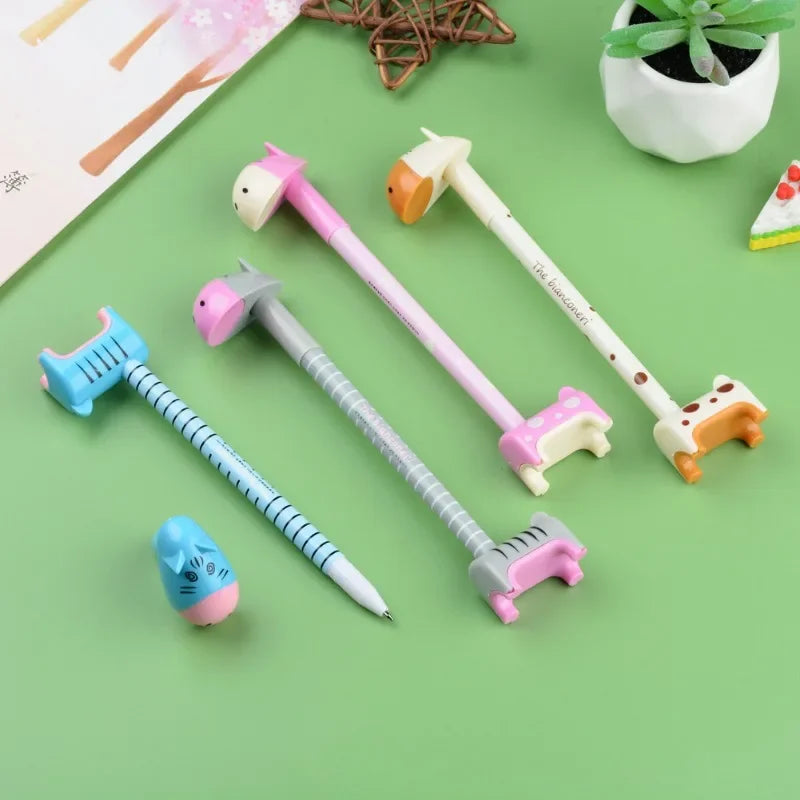 1PCS Learning Stationery Creative Cartoon Donkey Ballpoint Pen Cute Student Giraffe Desk Office Hippos Signature Pen Random