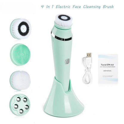 4 in 1 Electric Facial Cleanser Massage Wash Auto Rotating Face Cleansing Machine Waterproof Removal Pore Blackhead Exfoliator