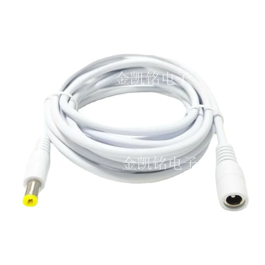 Thick Copper Power Extension Cable - 12V - White - DC 5.5*2.1mm Male To Female - for Monitor LED Lights - 5m