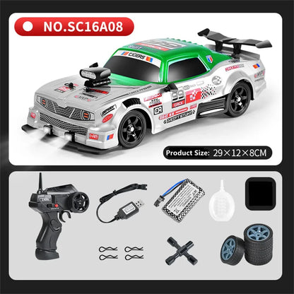 2.4G 4WD 1/16 Drift RC Car Spray LED Light High Speed Remote Control Car Models Toys for Boy Kids Children Gifts