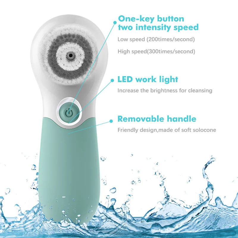 Electric Facial Cleansing Brush 2 Speeds Adjust Facial Exfoliating Massage Brush with 3 Heads for Deep Clean Removing Blackhead