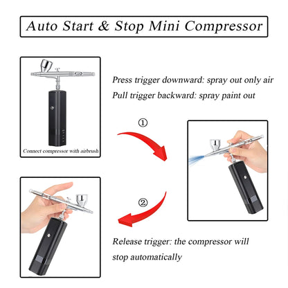 Dual Action Cordless Airbrush Compressor High Pressure Spray for Art Gun Beauty Salon Makeup Nail Tattoos Cake Tools