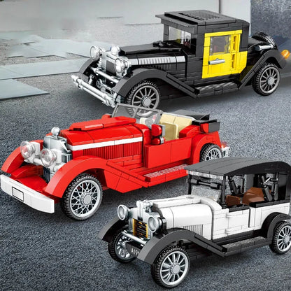 Technical Retro Antique Vintage Car Speed Champions Model Building Blocks City Classic Toys Gift Roadster Vehicle Supercar Brick