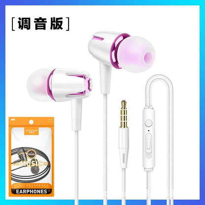 3.5mm Wired Headphones Sports Earphones HIFI Bass Earbuds in-Ear Headset Adjustable Voice Game Subwoofer with Mic Handsfree Call