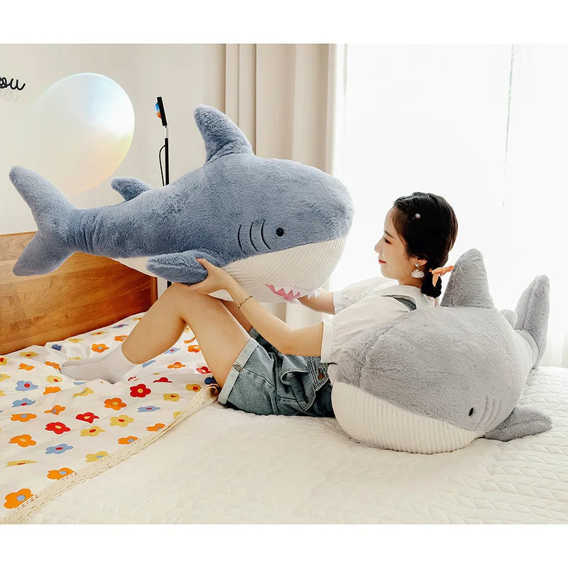 60/80cm Simulated Cute Shark Doll Plush Toy Stuffed Soft Sea Animal Fish Pillow Appease Toys for Kids Girls Birthday Gifts Decor