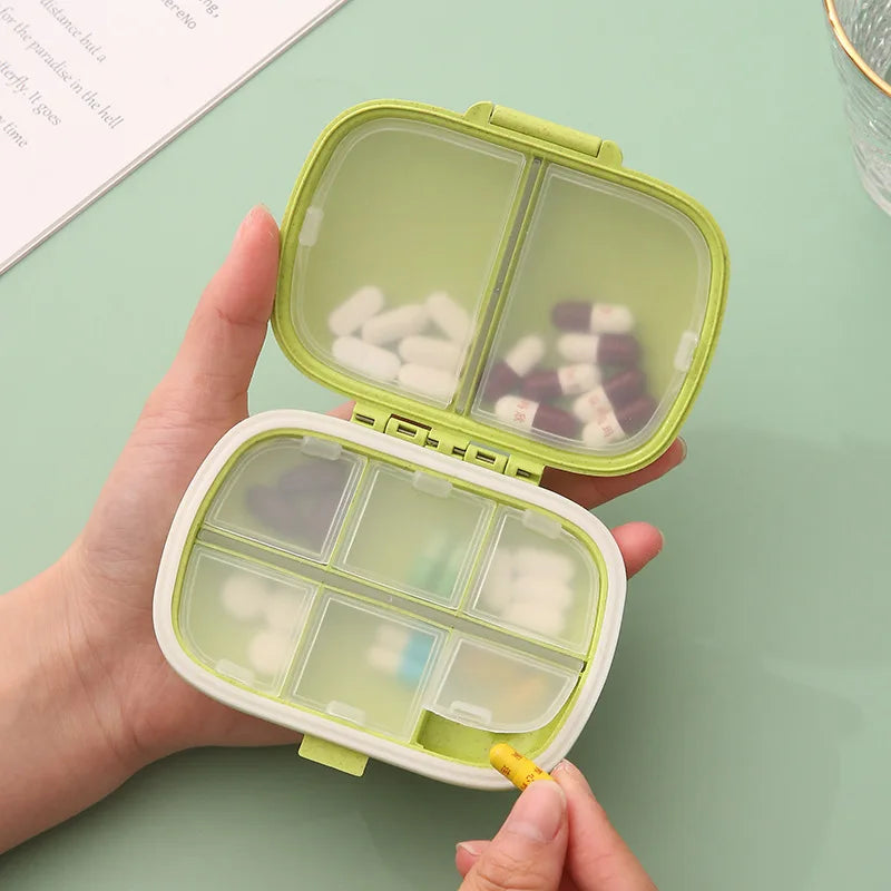 1PCS 8 Grids Organizer Box Tablets Travel Pill Box Tablets with Sealing Ring Small Box Wheat Straw Medicine Container