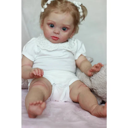 55CM Reborn Girl Baby Doll 3D Marble Texture Skin Visible Veins Soft Silicone Toy Cloth Body Kid Dress Up Play House Gift