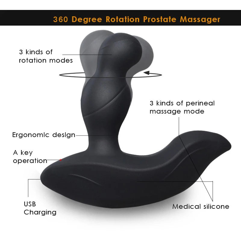 Soft 3-Modes Tickling 3-Speeds 360 Degree Rotation Remote Control Male Prostate Massager Anal Butt Plug Sex Toys for Men Women