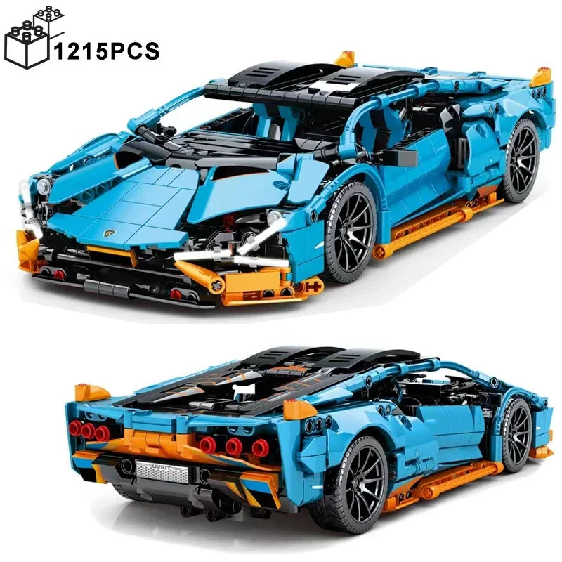 1215PCS Technical MOC Bricks Toys 1:14 Blue Lamborghnised Sport Car Building Blocks Speed Vehicle Birthday Gifts for Kids Boy